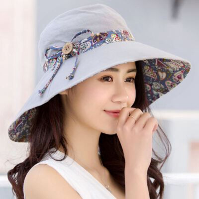 

Women Wide Brim Cotton Sun Hat Floppy Beach Foldable Cap Both Side Avaliable UK