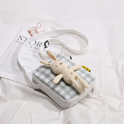 

Rabbit small bag female 2019 new ins foreign girl plaid shoulder bag Korean cute canvas messenger bag