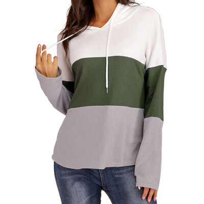 

Women Autumn Stylish Concise Casual All-match Color-blocked Long Sleeve Loose Hoodie