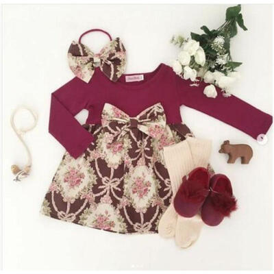 

Toddler Kids Baby Girls Flower Party Pageant Princess Long Sleeve Dress Clothes