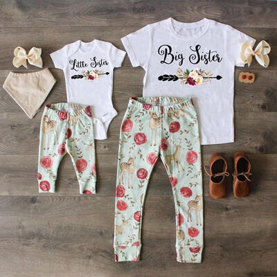 

Sister Matching Big Little Sister Girl Deer Romper Top Pants Outfit Set Clothes