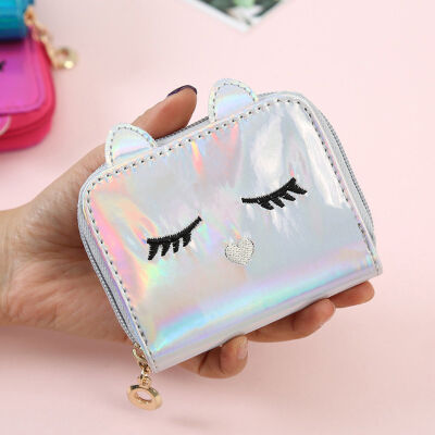 

2018 New Style Fashion Print PU Leather Money Holder Cute Clutch Bag Hologram Laser Wallet Metallic Color