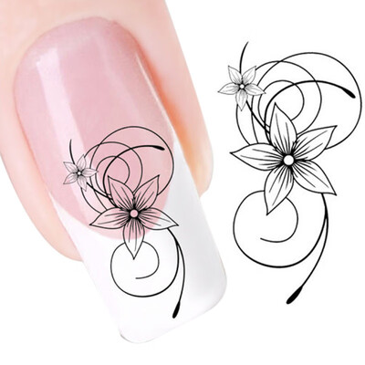 

〖Follure〗DIY Black Flower Water Transfer Slide Decal Sticker Nail Art Tips To Decoration