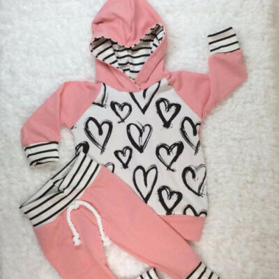 

Newborn Kids Baby Girl Clothes Long Sleeve Hooded T-shirt Top Pants Outfit Set W