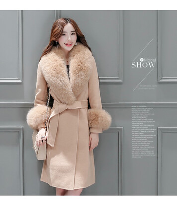 

New womens winter wear Europe station slim woolen overcoat for womens fur collar woolen overcoat 2018