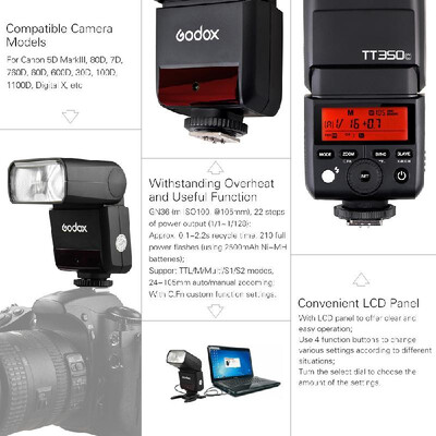 

Godox Thinklite TT350C Mini 24G Wireless TTL Camera Flash Master & Slave Speedlite 18000s HSS for Canon 5D MarkIII 80D 7D 760D 6