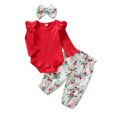 

3pcs Toddler Infant Newborn Baby Girls Kids Long Butterfly Sleeve Romper Floral Pant Headband Outfits Playsuit Jumpsuit Clothes