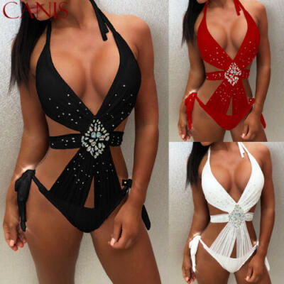 

Womens Rhinestone Crystal Pushup Padded Bra Bandage Bikini Set Swimwear Bathing