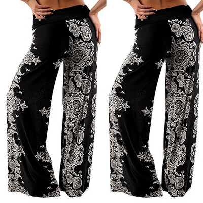 

Womens Daily Casual Loose Print Stretchy Wide Leg Palazzo Lounge Long Pants