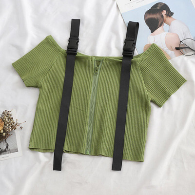 

T-Shirt Women Short Sleeve Crop Top Korean Style Feminina Knitted Cotton Black Sexy Short Top