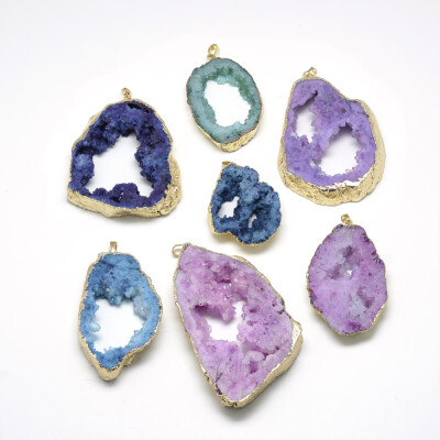 

Plated Natural Druzy Agate Big Pendants Dyed Golden Mixed Color 5095x3060x715mm Hole 4x6mm