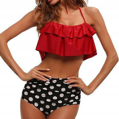 

Saidsome Women Two Piece Plus Size Sexy Backless Halter Floral Printed Swimwear Set