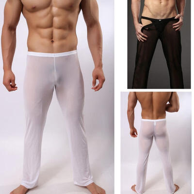 

Perspective Men See-through Casual Long Pants Sheer Mesh Pants Sexy Loose Trousers Size