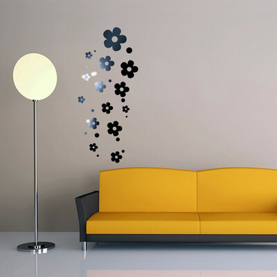 

〖Follure〗3D Flower Mirror Wall Sticker Home Decoration Room Decal Mural Art DIY Hot Black