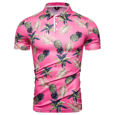 

Tailored Men Summer Slim Loose Hawaii Short Sleeve Printed Turn-down Collar T-shirt Tops