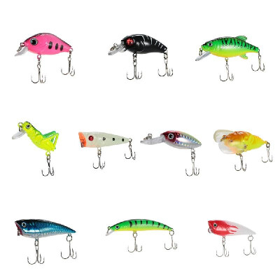 

Lixada 10PCS Fishing Lure Set Noctilucent Hard Plastic Fishing Lures Crank Minnow Popper VIB Hooks Saltwater Freshwater Deep Diver