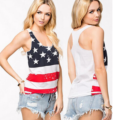 

Starmoon Womens Sleeveless Stars Striped Print Tank 4th of July Top Blouse T-shirt