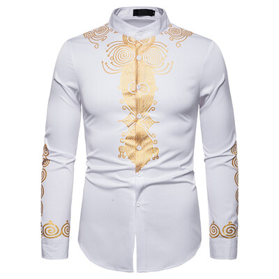 

Tailored Mens New Autumn Style Fashion Embroidered Long Sleeve Printed Shirt Blouse