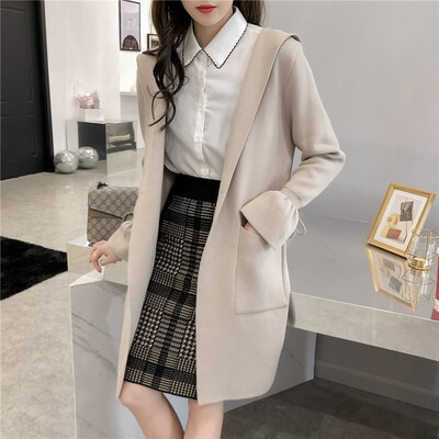 

Womens long 2018 autumn&winter new womens clothing Korean version of hooded sweatshirt sleeves cardigan