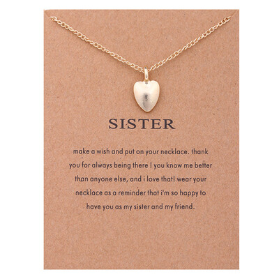 

2017 Fashion Jewelry Wish New Gold-color Sister Love Heart-shaped Alloy Clavicle Short Necklace For Women Girl Gift