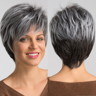 

〖Follure〗White&Gray Short Length Fashion Hair Heat-Resistant Synthetic Fiber Wigs