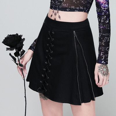 

Roseonmyhand Women Gothic Punk Black Retro Bandage Skirt High Waist Midi Skirt