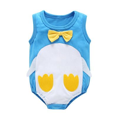 

Summer Sleeveless Cartoon Penguin Baby Rompers Cute Bowknot Girls Jumpsuit