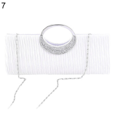 

Women Luxury Rhinestone Satin Pleated Evening Bag Party Clutch Purse Handbag