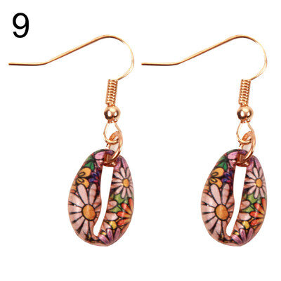 

Vintage Women Floral Cowrie Shell Dangle Hook Earrings Summer Beach Jewelry Gift