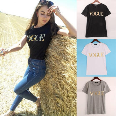 

Summer T-Shirt Women Girl VOGUE Printed T-shirt Casual Cotton Tops Tee Shirt