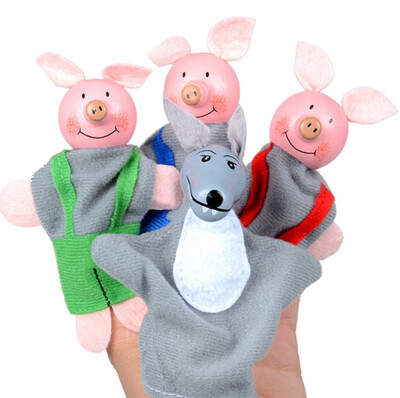 

Gobestart 4PCS Three Little Pigs And Wolf Finger Puppets Hand Puppets Christmas Gifts