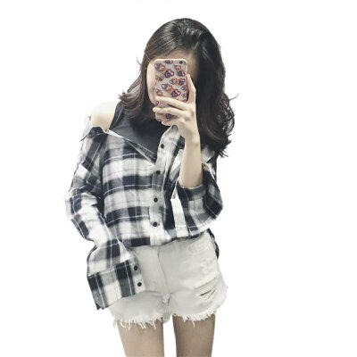 

Women Sexy Striped Plaid Blouse Female Off Shoulder Patchwork Long Sleeves Loose Casual Shirts Tops Clothing