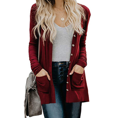

Toponeto Womens Ladies Cardigan Solid Long Sleeve Pocket Button Coat Outerwear