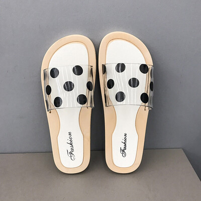 

Rose Women Transparent Word With Flat Slippers Wave Point Wearing Beach Sandals Shoes