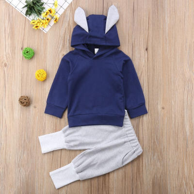 

Cute Autumn 2Pcs Baby Boy Clothes Hooded Rabbit Ears Cotton Top Pants