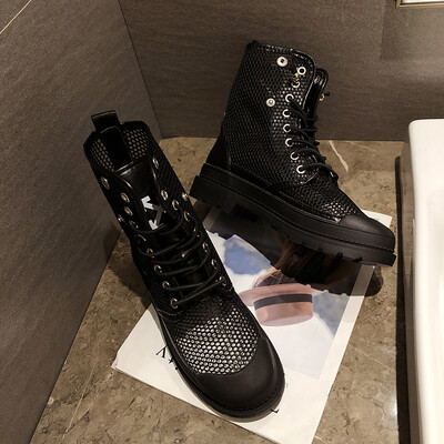 

Summer hip hop womens shoes casual lace breathable mesh Martin boots chic net red lady high-top shoes