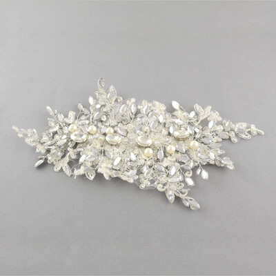 

Wedding Bridal Decorative Hair Accessories Iron Rhinestone Headbands with Resin Beads&Cloth Flower White 285x180mm
