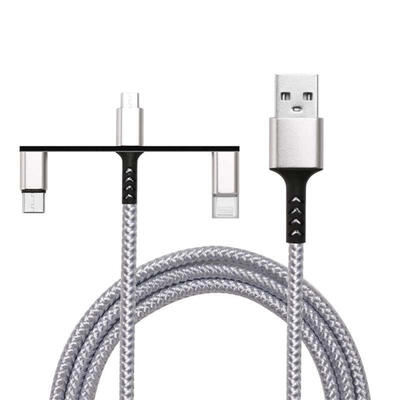 

1M 3 In 1 Micro USB Data Cable Portable Nylon Braided Fast Charging Line For Mobile Phones