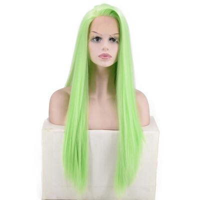 

〖Follure〗Womens Fashion Front lace Wig Gree Synthetic Hair Long Wigs Wave straight Wig