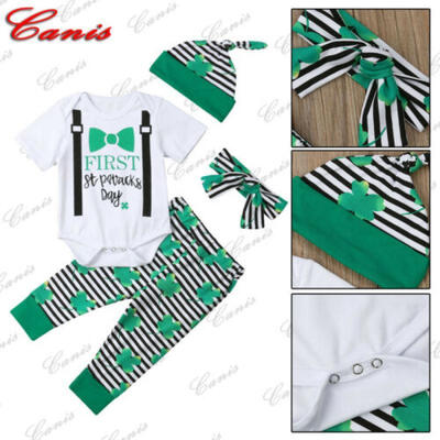 

US Newborn Baby Boy Girl Outfits Clothes Long Sleeve Tops RomperPants 4pcs Set