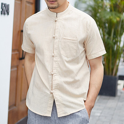 

Toponeto Mens Vintage Baggy Cotton Linen Solid Short Sleeve Retro T Shirts Tops Blouse