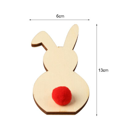 

1pcs Natural Wooden Cutout DIY Easter Rabbit Ornaments Craft with Plush Ball for Festival Party Home Decoration Gifts