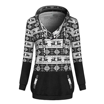 

Gobestart Womens Christmas Printed Hoodies Sweatshirt Xmas Ladies Tops Jumper Pullover
