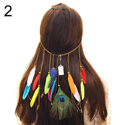 

Bohemian Women Peacock Feather Headband Braided Rope Hair Band Hippie Headdress
