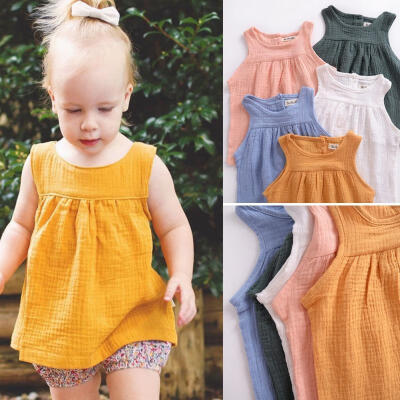 

Toddler Baby Girls Sleeveless Pure Color Dress Party Clothes Summer Sundress