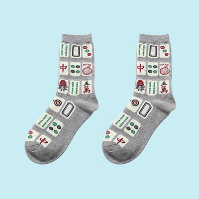 

1 Pair Ulzzang Harajuku Novelty Colorful Mahjong Pattern Couple Funny Socks Men Women Cotton Funky Crew Socks