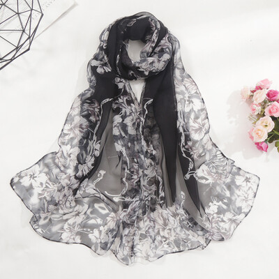 

Gobestart Fashion Women Flower Print Long Soft Wrap Scarf Simulation Silk Shawl Scarves