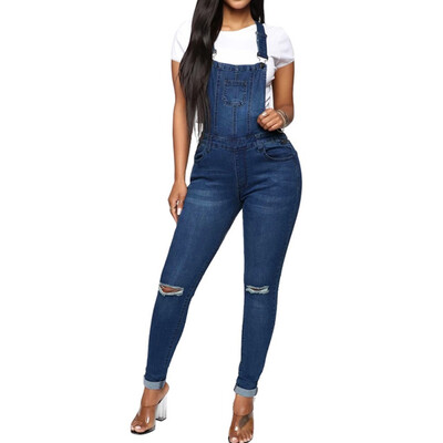 

Tailored Women Casual Pocket Jean Leggings Hole Splice Trouser Rompers Pant Bib Pants