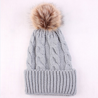 

Cute Mother Baby Knitting Pom Bobble Hat Winter Warm Beanie Knitted Matching Cap