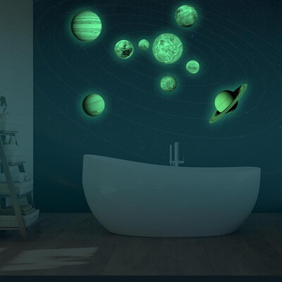 

Siaonvr 9pcs Waterproof Planets Stars Wall Stickers Kids Glow In The Dark Decorative Dec